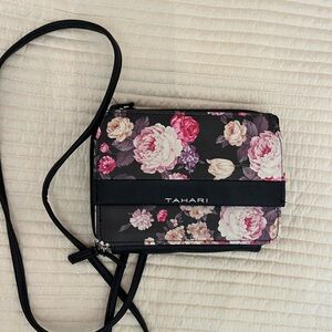 TAHARI small leather floral print hand bag